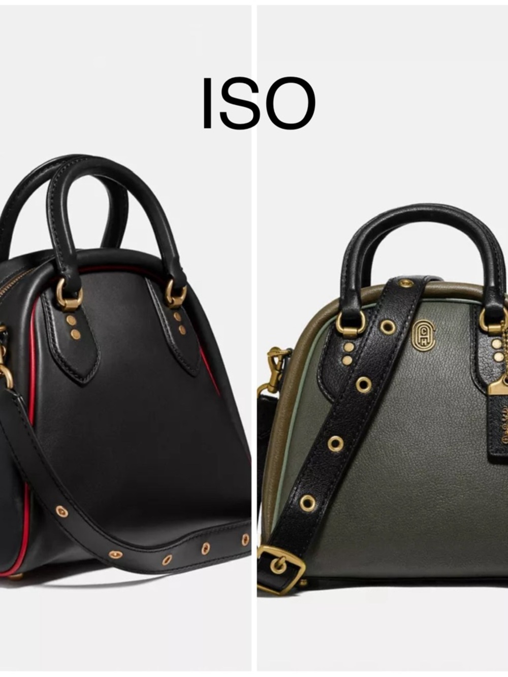 Coach Two-Tone Dome Satchel - Black with Olive Trim